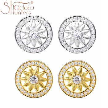 

SHADOWHUNTERS Hot Sale Real 925 Sterling Silver Circle Sun Flower Wedding Stud Earrings With Zircon For Women Christmas Gifts
