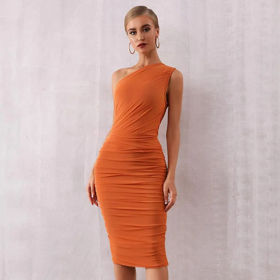 

2019 Newest Summer Celebrity Evening Party Bodycon Dress Women Sleeveless One-Shoulder Sexy Night Out Club Dress Women Vestidos