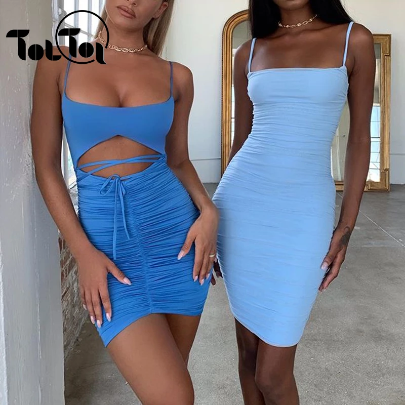 

2019 Women Bandage Dress Hollow Out Green Spaghetti Strap Evening Party Short Mini Dresses Bodycon Vestidos