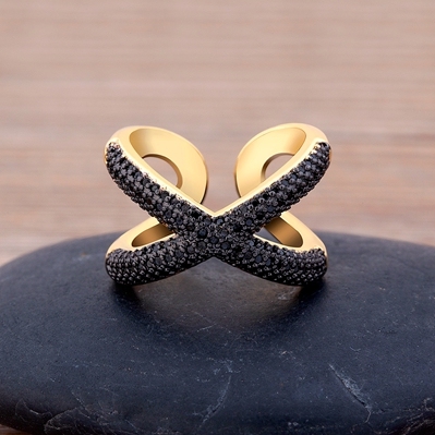Simple X Shape Cross Copper Zircon Ring Luxury CZ Stone 5 Colors High Quality Wedding Party Finger Adjustable Open Ring