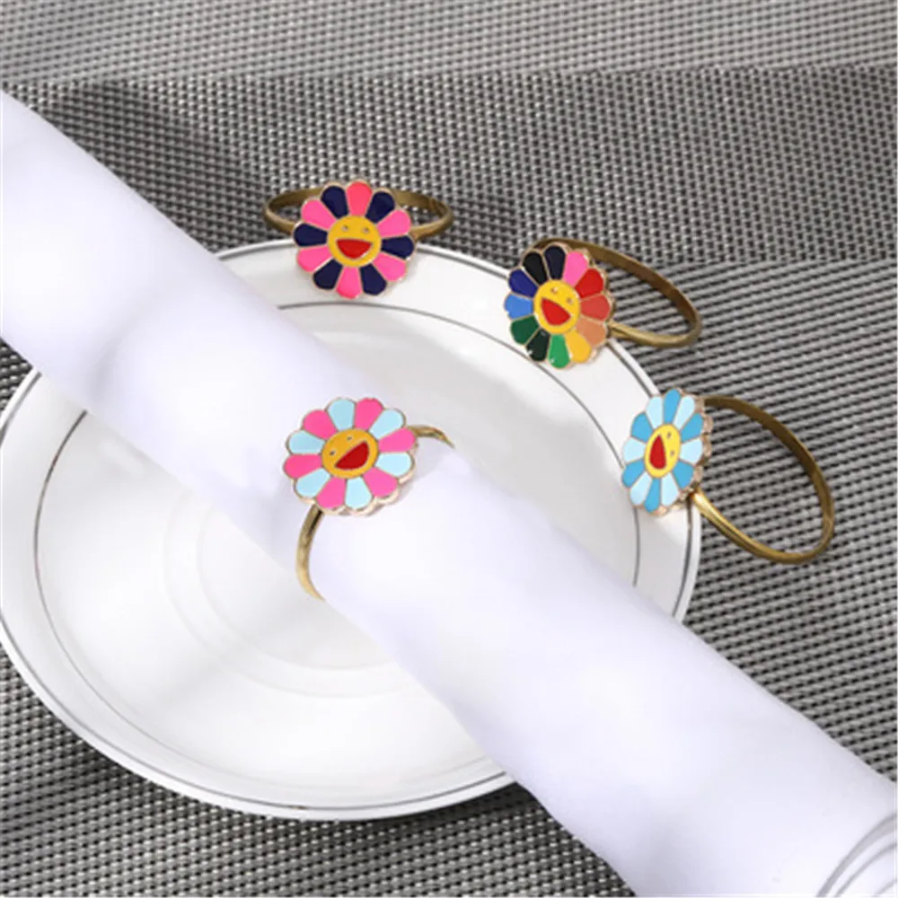 

6/pcs new smile always open napkin ring romantic smile napkin ring sunflower dripping plastic napkin buckle freight free