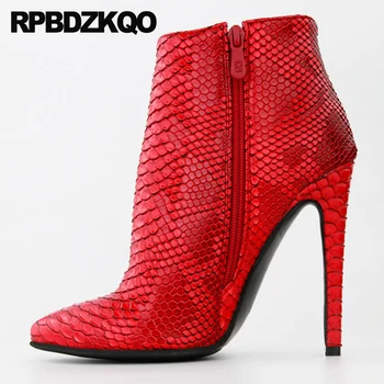 

waterproof fetish extreme 13 45 red booties women shoes pointed toe 12 44 chunky sexy big size high heel ankle side zip boots 11