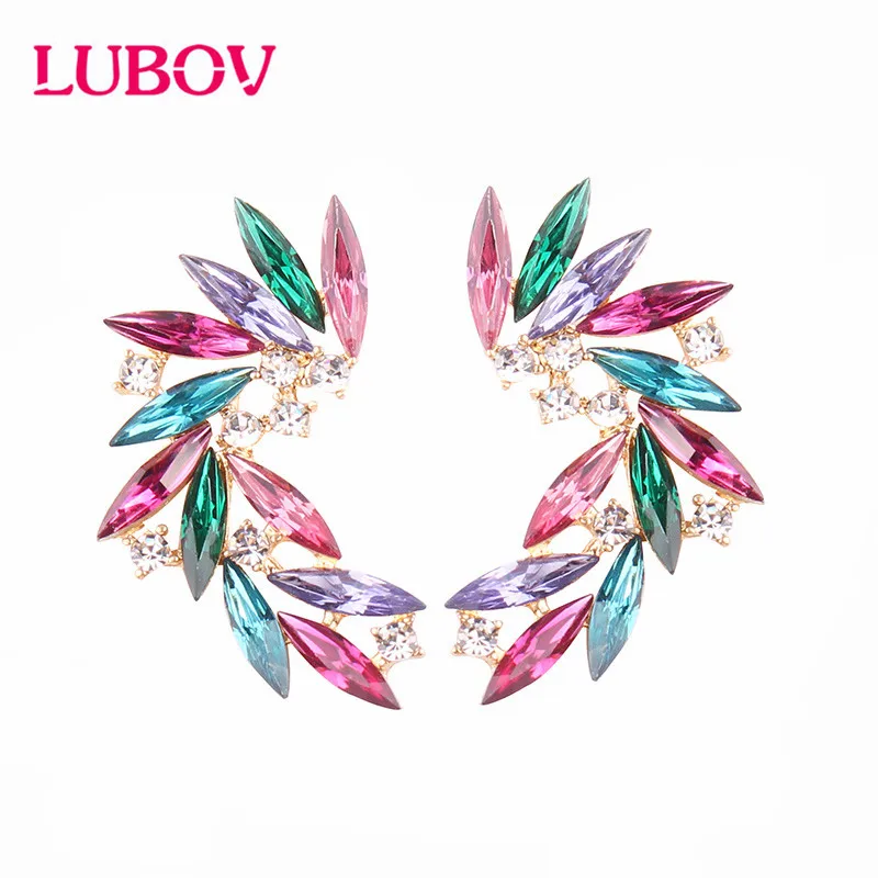 

LUBOV Colorful Resion Wings Stud Earrings Acrylic Crystal Stone Women Piercing Earrings Trendy Wedding Jewelry Christmas Gift
