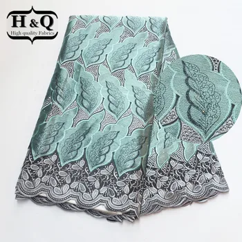 

Fashion style African Embroidered Lace Fabric with Stones 5Yards High Quality 100% Cotton Swiss Voile Lace For Ladies Long Dress