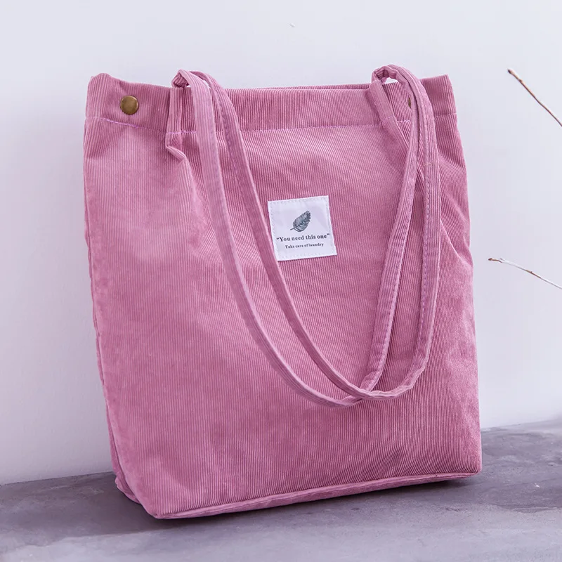 Pink Женская Вельветовая сумка для покупок, Женская тканевая сумка на плечо, Экологичная сумка для хранения, многоразовая складная эко сумка для продуктов - Цвет: Pink