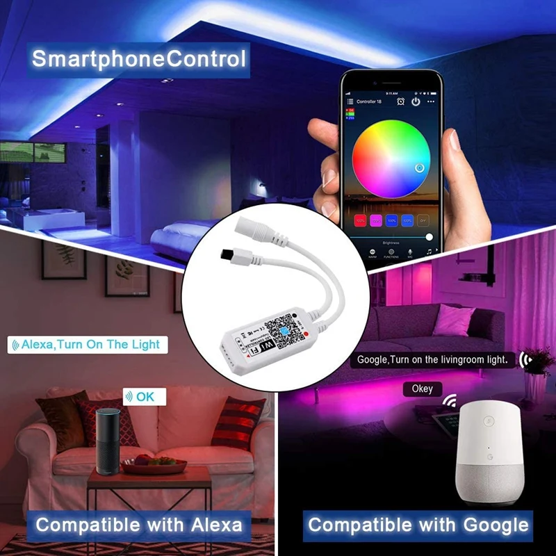 Умный светодиодный пульт управления Wi-Fi RGB/GRB совместим с Alexa/Google Assistant для