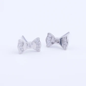 

925 Sterling Silver Zircon Butterfly Bowknot Stud Earrings For Women Accesories Fashion Jewelry Kids Girl Brincos