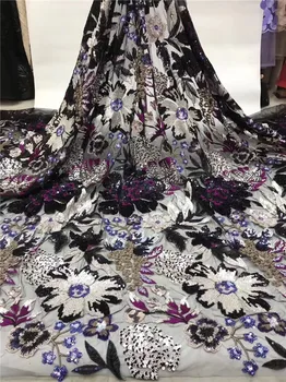 

Graceful flower sequins design French tulle net lace fabric for evenig dress PDN714(5yards/lot)