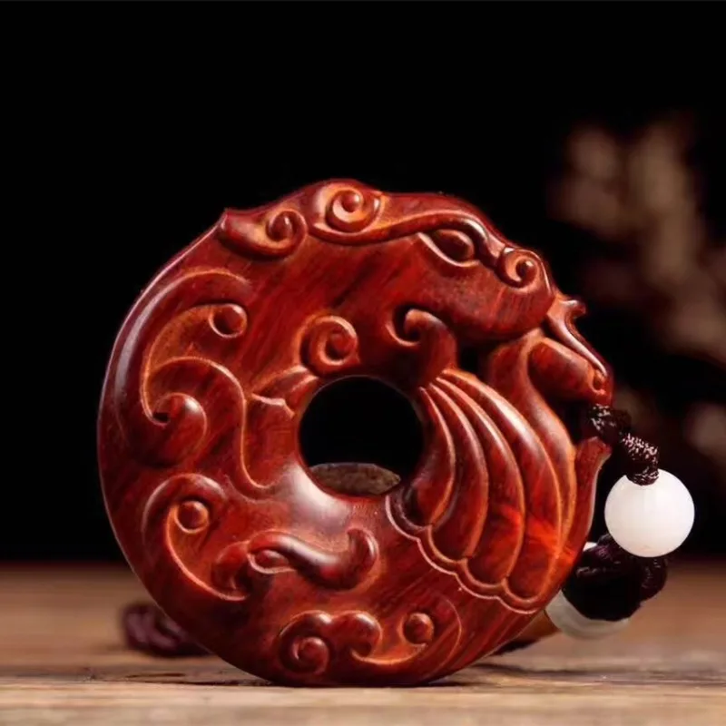 

India Small Leaf Red Sandalwood Safe Buckle Pendant Buddha Series Carved Dragon Pendant Jewelry Wholesale
