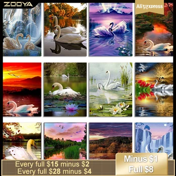 

ZOOYA Diamond Painting Landscape swan Diamond Embroidery Scenic Pattern Rhinestones Needlework DIY Diamond Mosaic Kit RF1612DQ