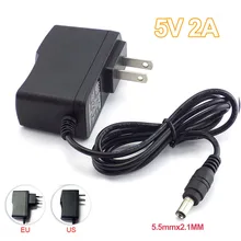 Преобразователь переменного тока в постоянный 5V 2A 2000mA Мощность адаптер питания EU Plug 100 V-240 V конвертер адаптера переменного тока для Светодиодные Ленты Света CCTV Камера 5,5 мм X 2,1 мм C12