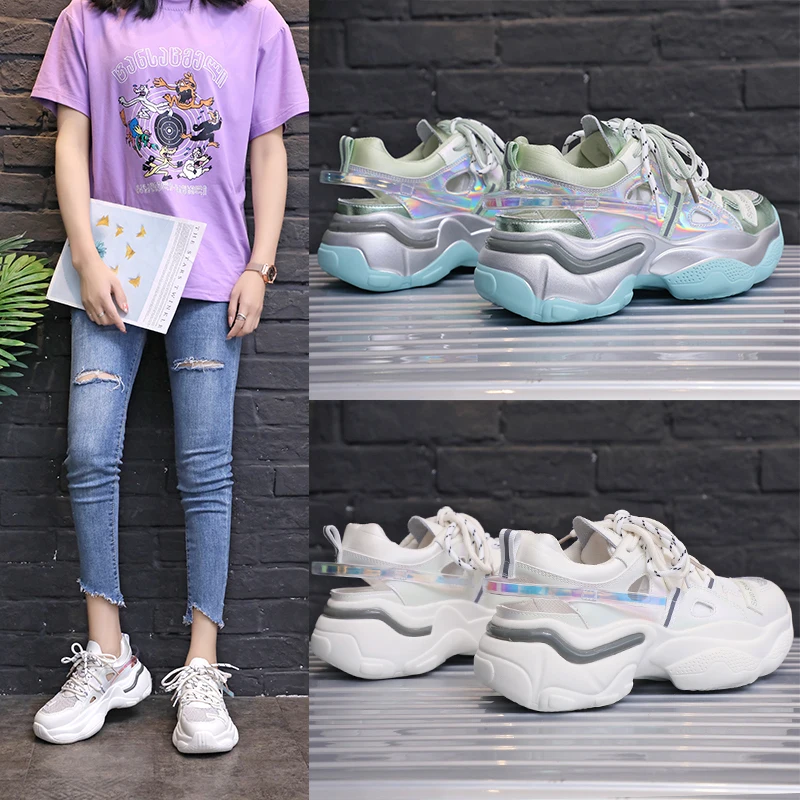 

2020 spring and summer new daddy shoes women's tide sports and leisure wild super fire hollow mesh running shoes Z701