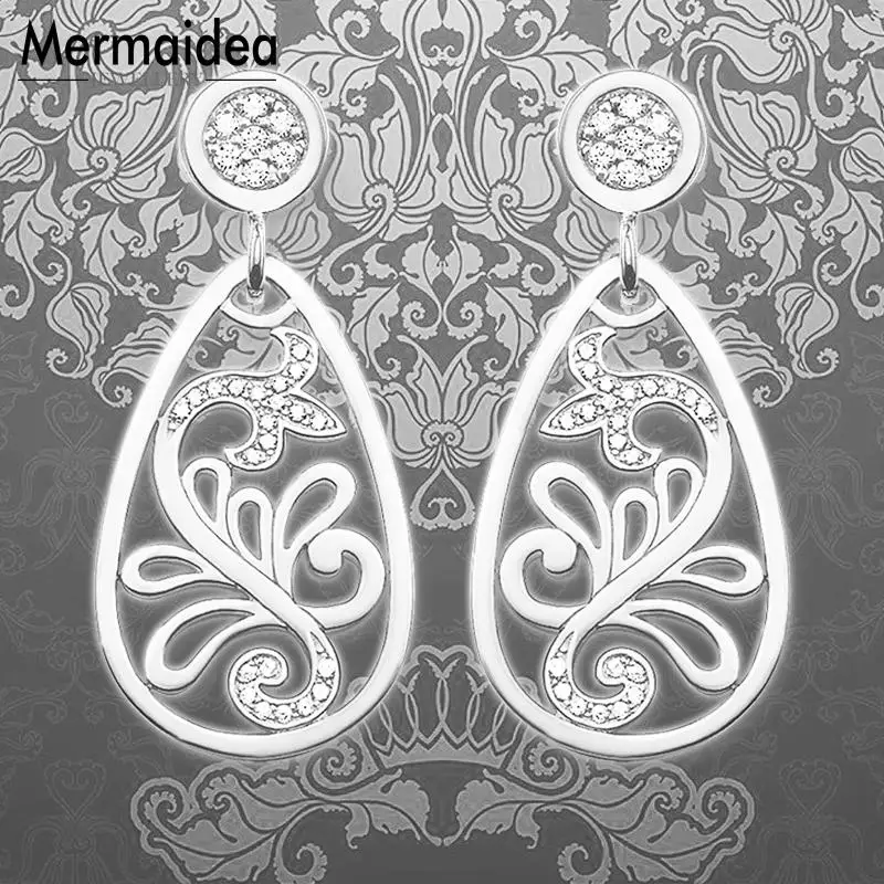 Длинные серьги гвоздики с украшением в виде капли воды циркониевые модные