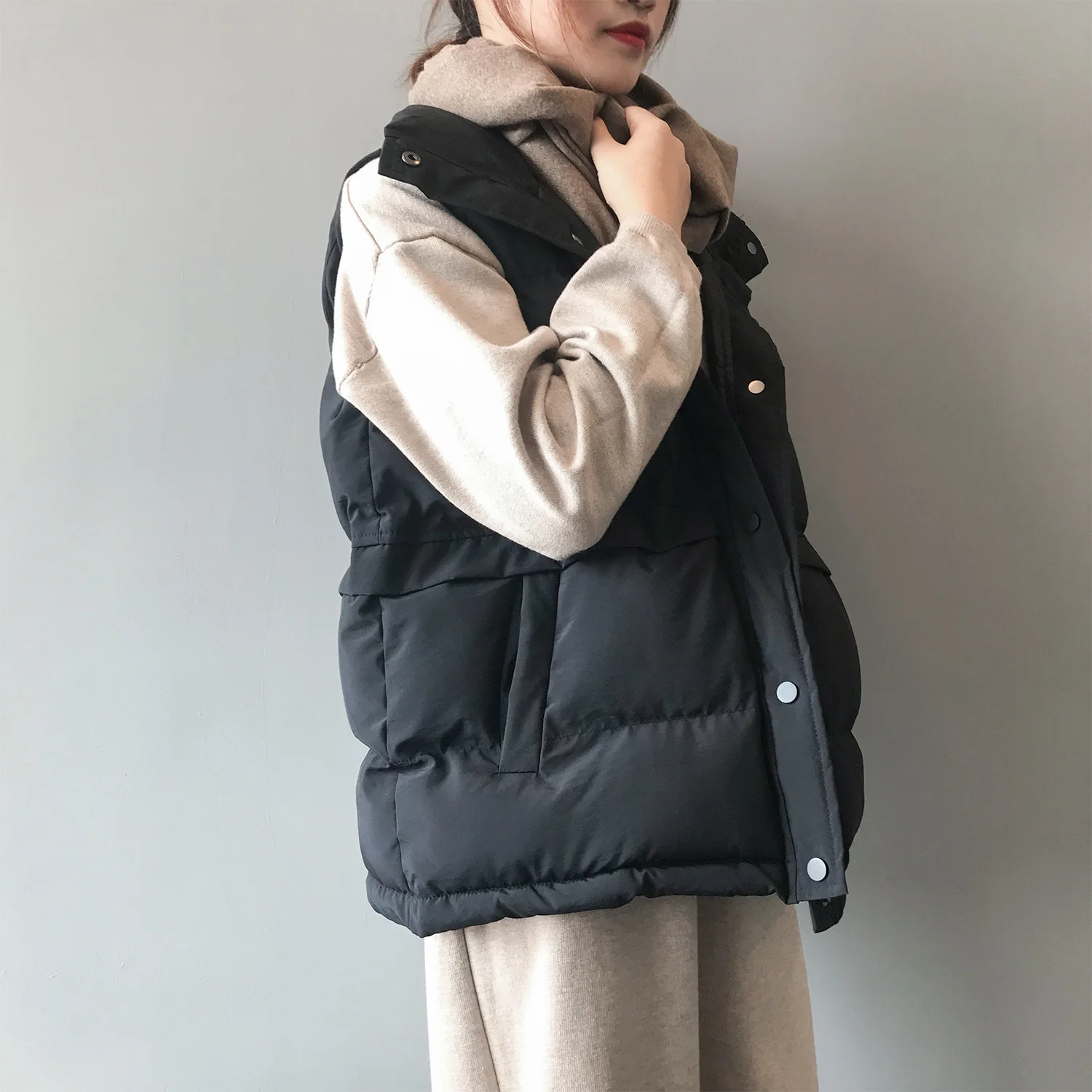 

autumn winter Korean 2021 new style chic down jacket women loose collar cotton vest sleeveless ladies covered button vest coat
