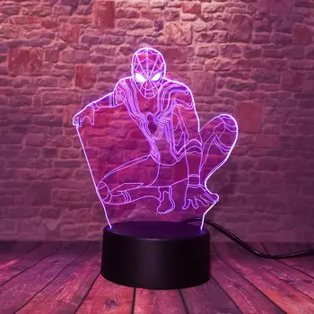 

Marvel Spider Man Figuras Model 3D Illusion Led Lamp 7 Colors Change Nightlight Avengers SpiderMan Figure Toys Kids