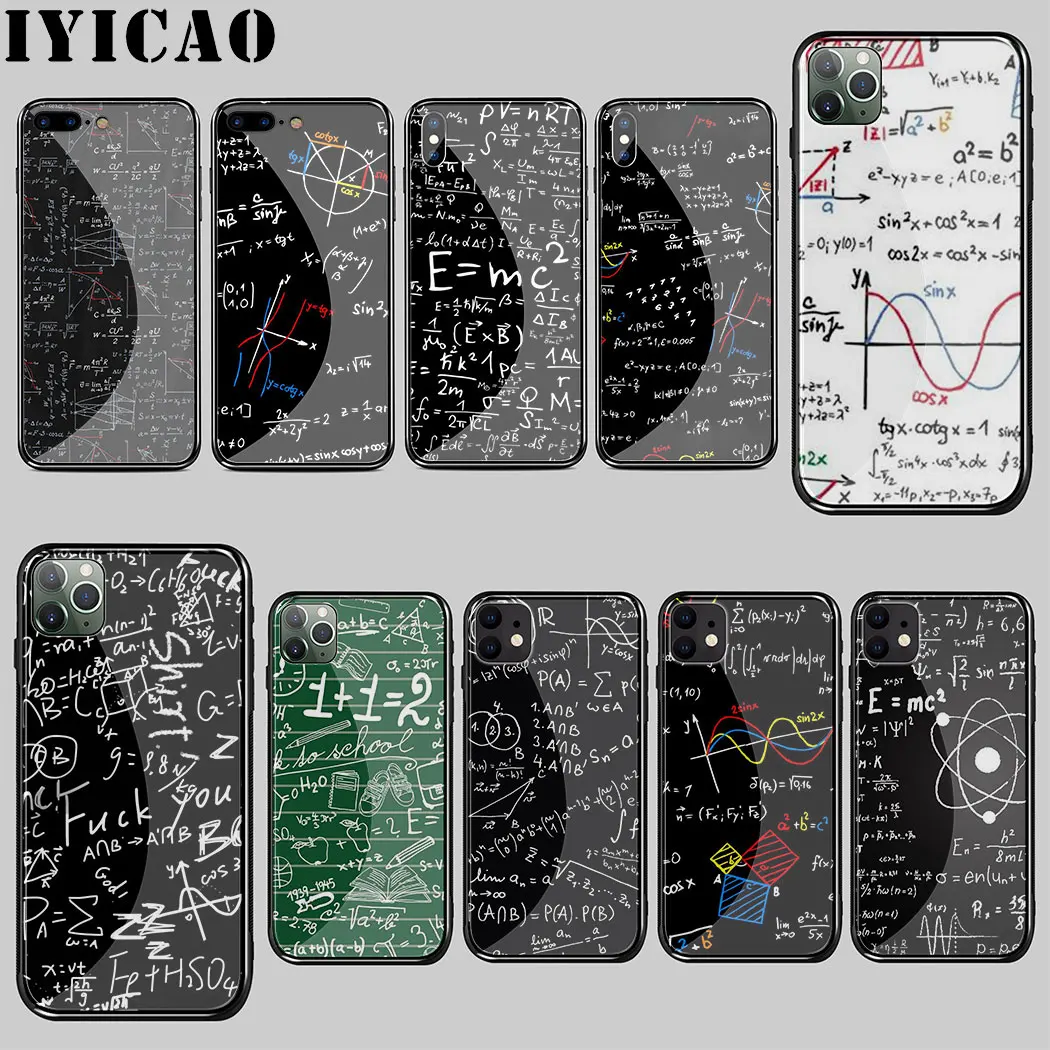 mc2 with E=mc Math Albert Einstein Tempered Glass Case for iphone 5 5S SE 6 6S 7 8 Plus 11 Pro X XR XS Max Cover |