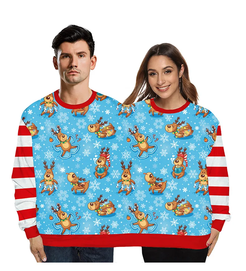 Two Person Ugly Sweater Xmas Couples Pullover Novelty Christmas Blouse Top Shirt