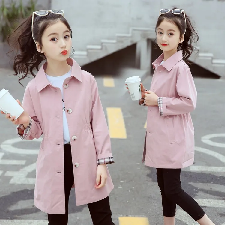

2020 Autumn Girls Mid-length Trench Coat Big Boy England Glorious Trench Coat Primary School STUDENT'S Spring And Autumn Solid C