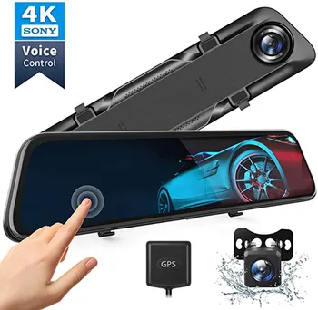 

VanTop H612T 12’’ 4K Mirror Dash Cam for Cars Voice Control Full Touch Screen Rear View Camera GPS Waterproof Night Vision