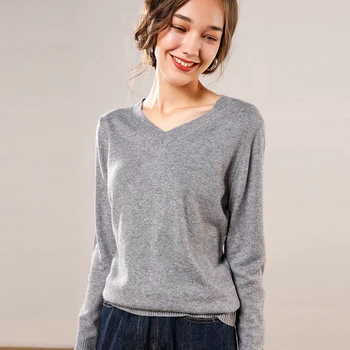 

rabbit cashmere sweater female wool sweaters V neck Full sleeves short casual style pullovers