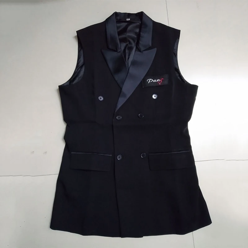 Ballroom Latin Dance Shirts Men Black Long Veat Coat Male Waltz Flamengo Cha Cha Clothes Competition Performance Wear DNV11344