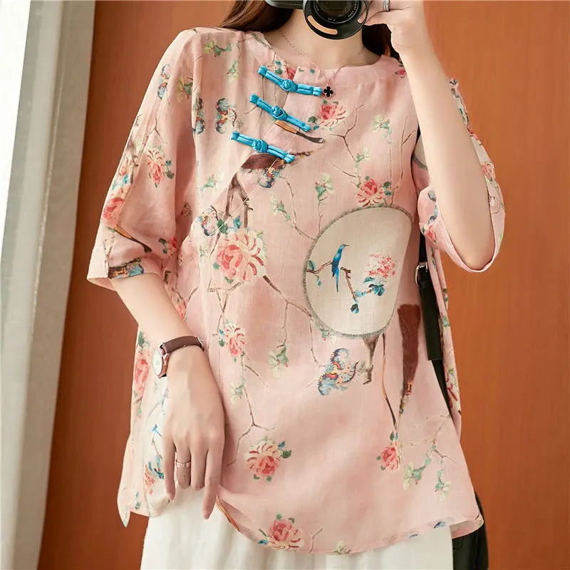 New Woman Traditional Chinese Clothing Top Retro Flower Print Hanfu Top Women Tops Elegant Oriental Tang Suit Chinese Blouse