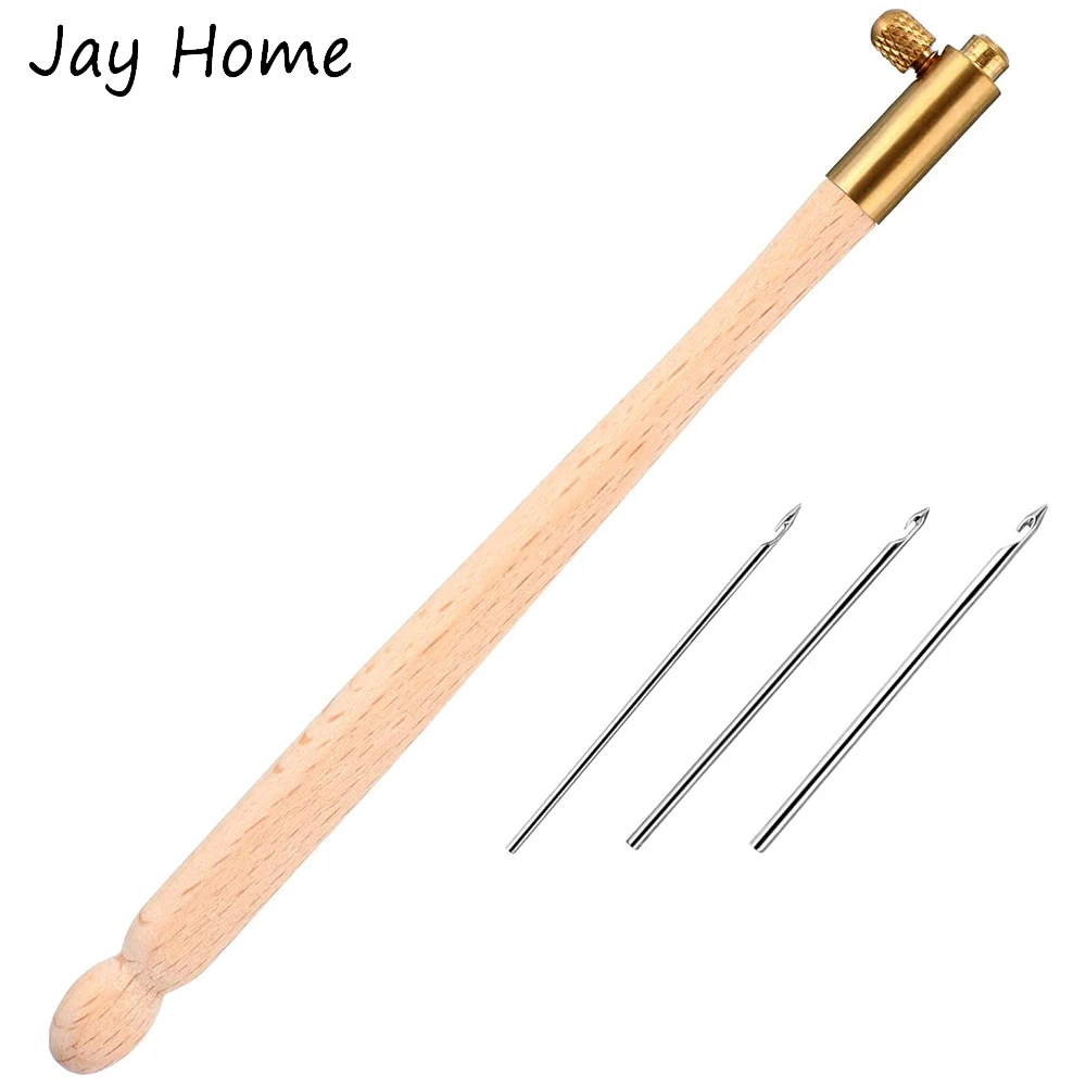 

Wooden Handle Tambour Crochet Hook with 3 Needles Stitch Beading Hoop Embroidery Crochet Needles DIY Craft Sewing Accessories