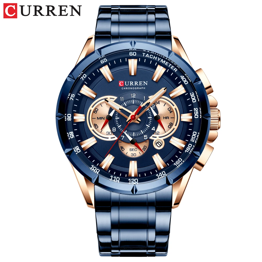 Men New CURREN Casual Sport Chronograph Men's Watch Stainless Steel Band Wristwatch Big Dial Quartz Clock With Luminous Pointers_voghion.com