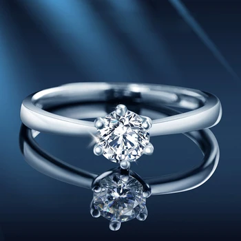 

S925 Sterling Silver Mosang Diamond Ring Female Couple Six-claw Diamond Ring Inlaid with Mosang Stone Female Open Ring