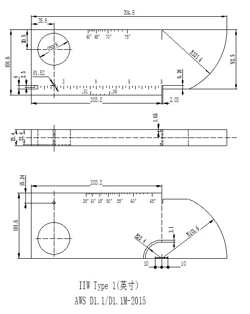 NDT IIW-Type 1 AWSD1.1/D1.1M-2015 Calibration Block 1018 steel test block for Ultrasonic Flaw Detector INCH TYPE