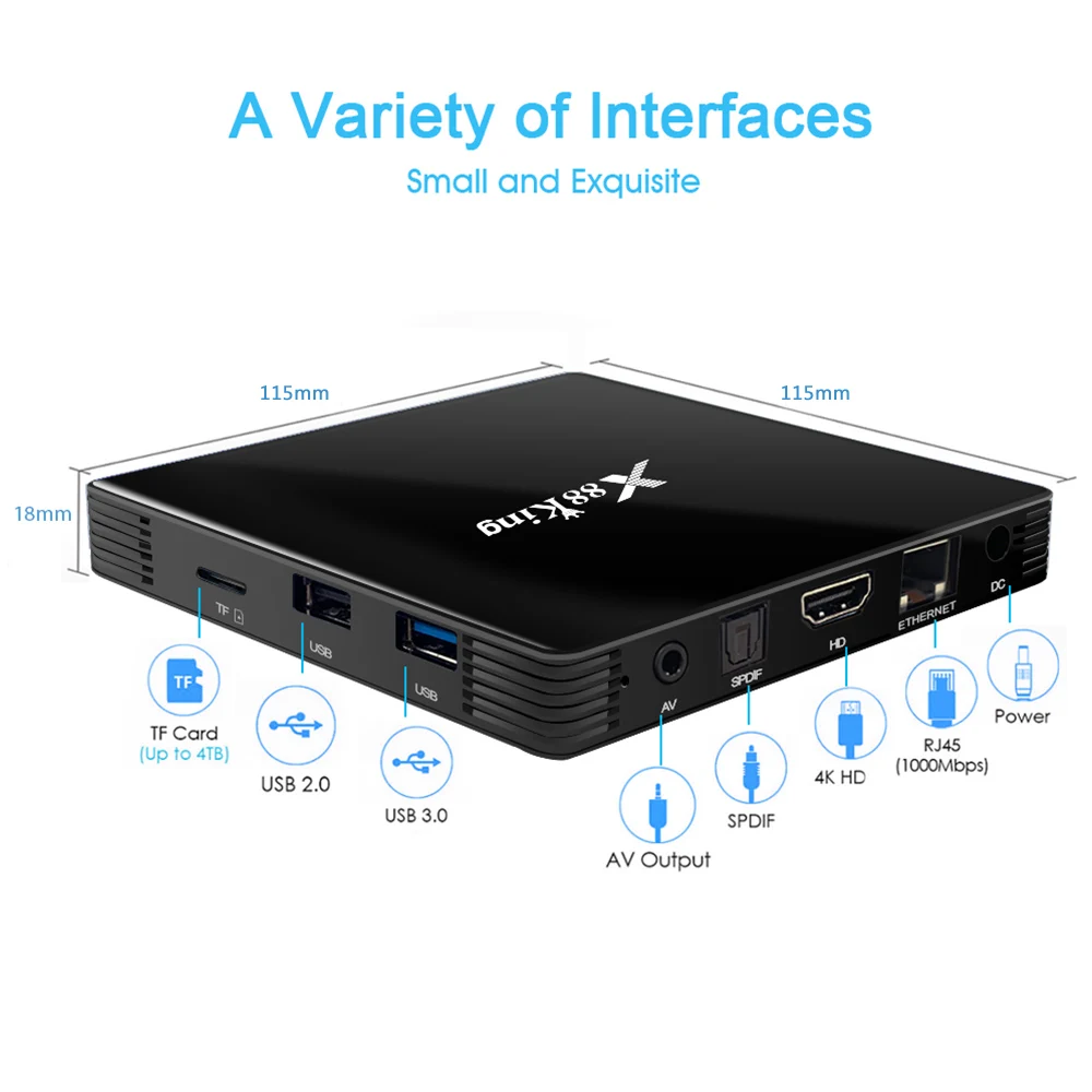 X88 King Smart Android 9,0 ТВ приставка Amlogic S922X шестиядерный 4GB128GB ТВ приставка 4K медиаплеер двойной WiFi Bluetooth 5,0 ТВ приставка