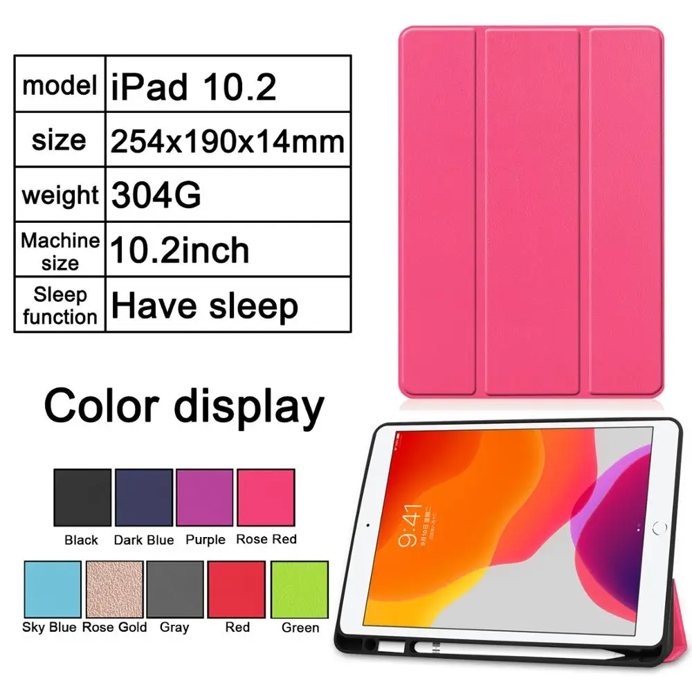 Держатель ручки Флип кожаный чехол для iPad 10,2 '' Smart Wake Sleep Cover для iPad 10,2 дюймов Задняя подставка Capa Fundas+ Stylus