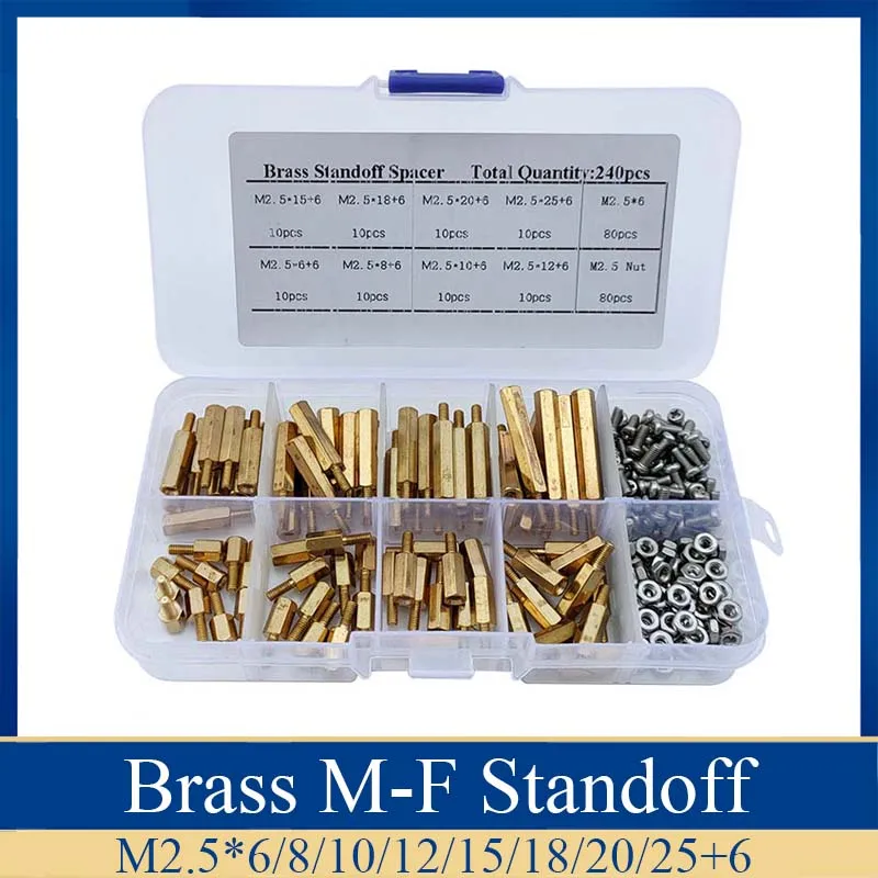 

240pcs/Set M2.5 Male Female Standoff Hex Screw Nut Assortment Kit