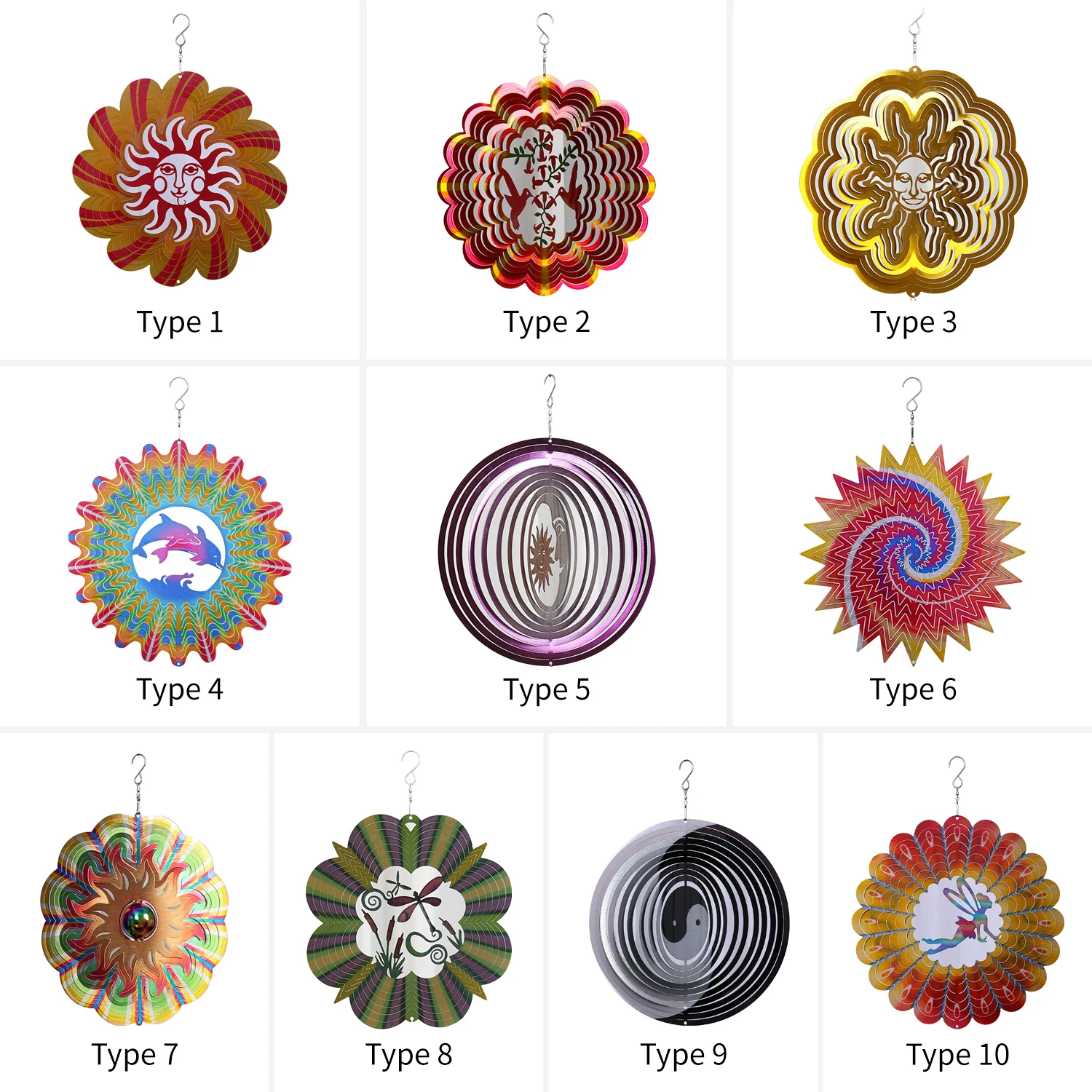 

Cute Wind Spinner with S Hook Christmas Decoration Hanging Ornament Home Decoration Accessories Colorful Metal Swivel Wind Chime