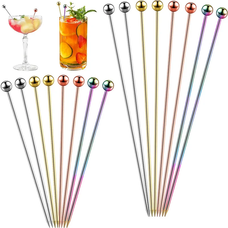 

304 Stainless Steel Reusable Cocktail Sticks, Drink Picks, Martini Picks, Fruit Toothpicks, 10 Pcs