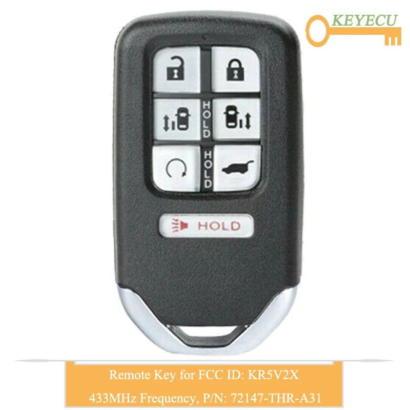 KEYECU умный пульт дистанционного управления автомобильный ключ для Honda Odyssey, Fob 7 Кнопка-433 МГц-FCC ID: KR5V2X-P/N: 72147-THR-A31