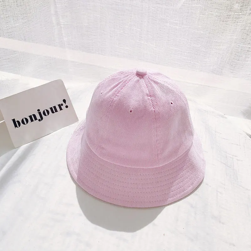 Harajuku Вельветовая женская летняя однотонная зеленая шляпа-ведро Корейская версия Милая Джокер дорожная шляпа Солнцезащитная шляпа котелок - Цвет: pink