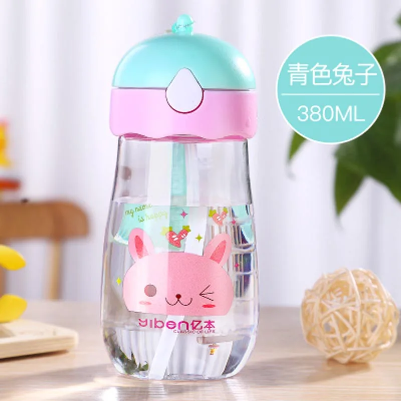 Blue Rabbit 380ml 430 мл Красивая Детская Бутылочка новорожденных дети учатся Кормление питьевой ручка Дети Соломенная шляпка бутылки для сока и воды для обучения пить самостоятельно стаканчик - Цвет: Blue Rabbit 380ml