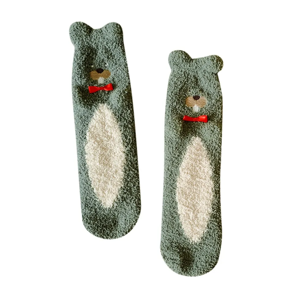 Дизайн, 1 пара, женские милые коралловые толстые пушистые носки-тапочки, носки на год, подарок для взрослых