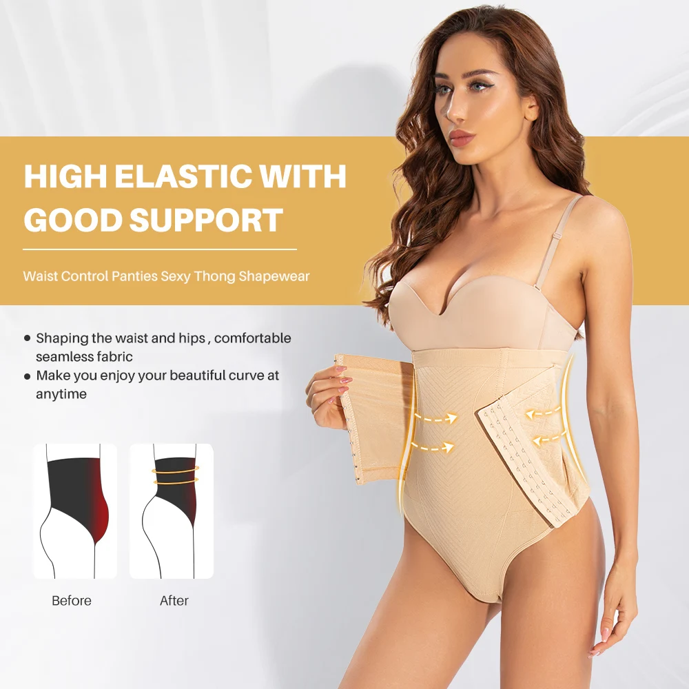 Coloriented 6751 Waist Control Panties for Women Sexy Lingerie Shapewear Front Band with Buckle Thong Tummy Control Underwear tummy tucker