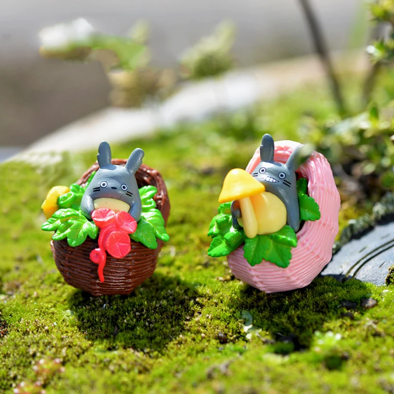 4pcs Flowers and Bamboo Baskets Totoro Moss Micro-landscape Meaty Potted Creative Ornaments Cake Decoration | Дом и сад