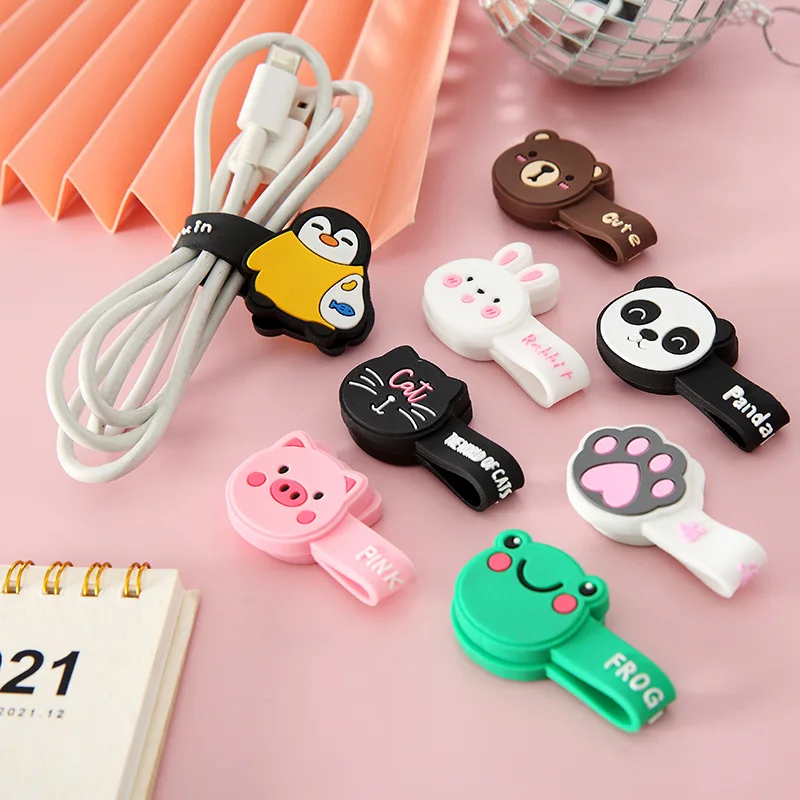 Cartoon Magnetic Winder Cute Silicone earphone cord organizer charger accessories magnetic cable clips management | Электроника