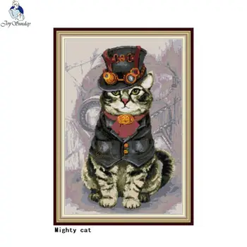 

The mighty cat cross stitch kit 11CT print fabric 14CT count canvas animal pattern embroidery needlework set DIY home decoration