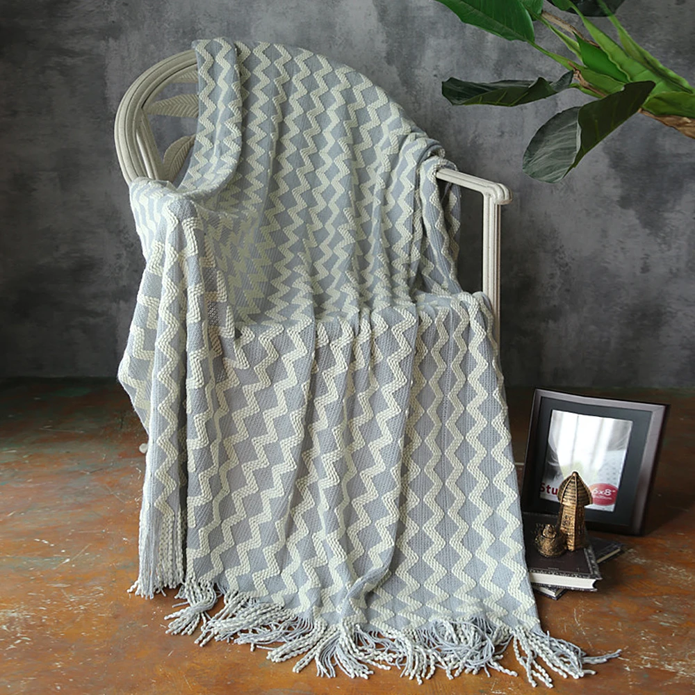 Современное шерстяное вязаное одеяло, мягкое теплое одеяло с геометрическим волнистым узором, переносное одеяло для дома и офиса, для стула, кровати, дивана