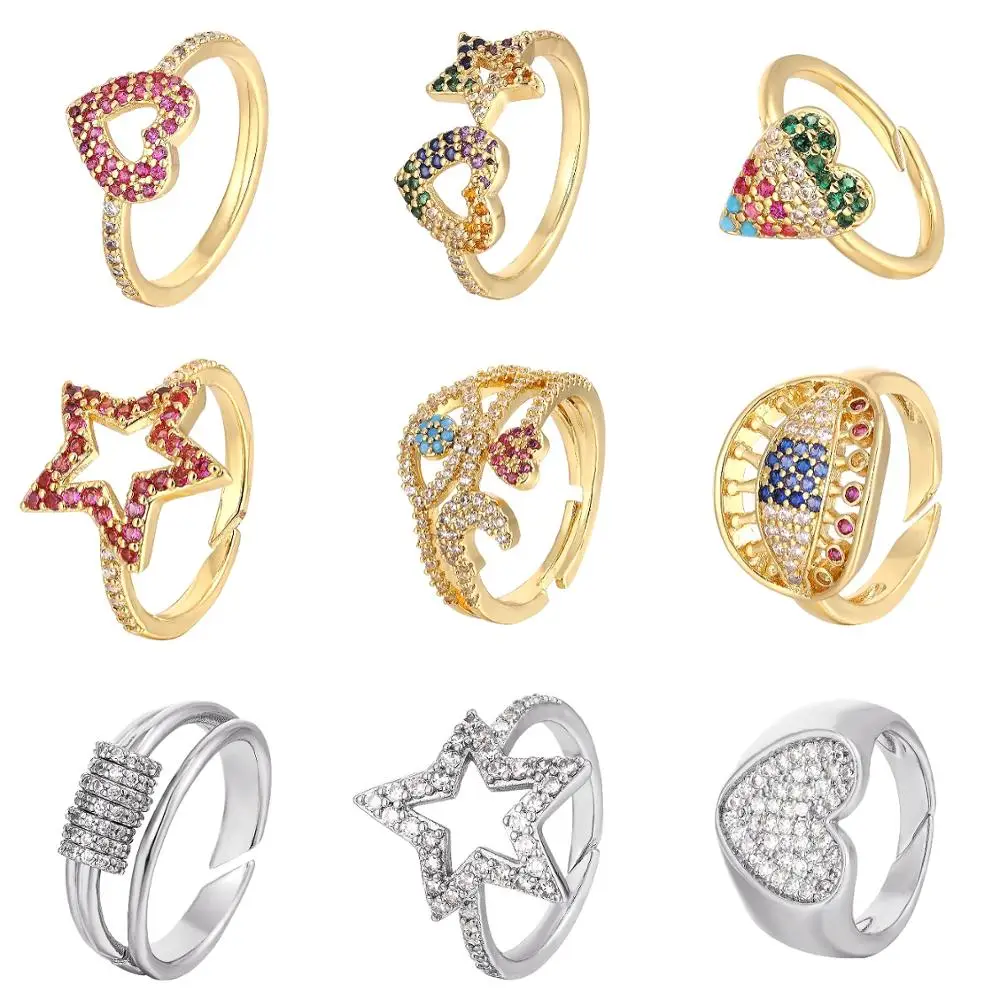 

HECHENG ,gold color,rainbow ring,wholesale,star heart eyes geometry,wedding engagemet ring,women,party gift, charm