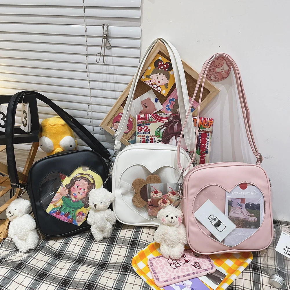 Girls Student Kawaii Pu Square Bag Ladies Love Transparent Crossbody
