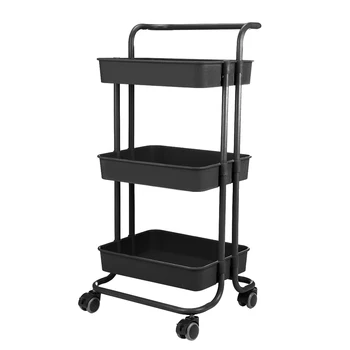 

3 Tier ABS Home Storage Trolley Kitchen Office Shelf Trolley Stand Rack Wheels Cart Mesh For Home Items Holder Organizer