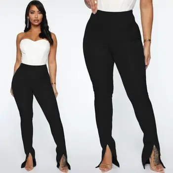 

ZKYZWX Sexy High Waist Split Hem Leggings Pants Women 2020 Summer Joggers Elastic Cute Neon Pencil Trouser Bodycon Sweatpants