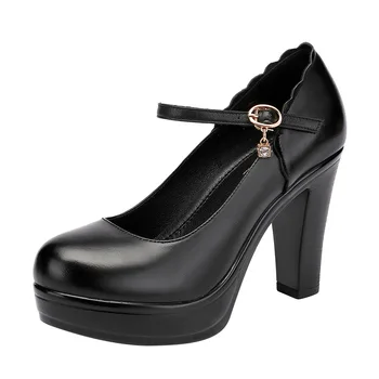 

Plus Size 32-43 Block Heel Platform Shoes Women Genuine Leather Shoes 2020 Summer Fall High Heels Shoes Ladies Wedding Shoes