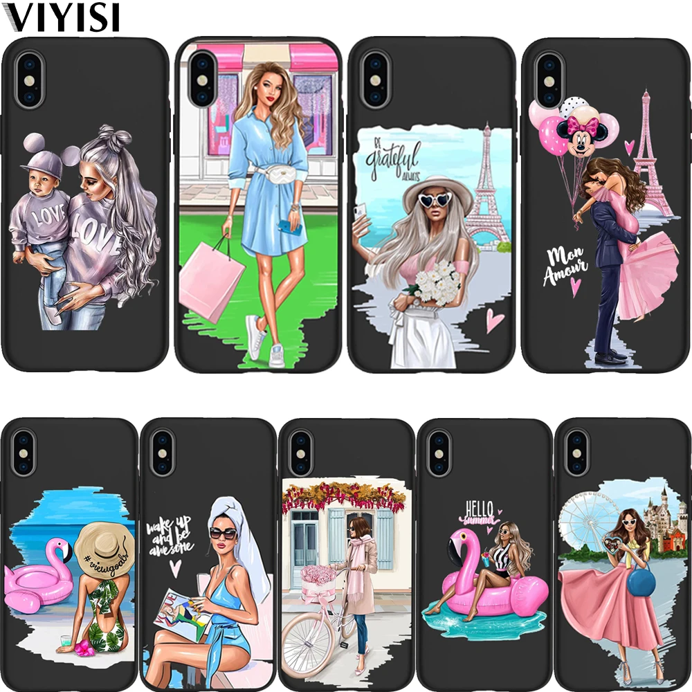 

Luxury Baby Mom Girl Summer Phone Case For iPhone 7 case iPhone xr X XS MAX 8 6 6S Plus 5 5s SE Etui Funda Coque Soft Silicone